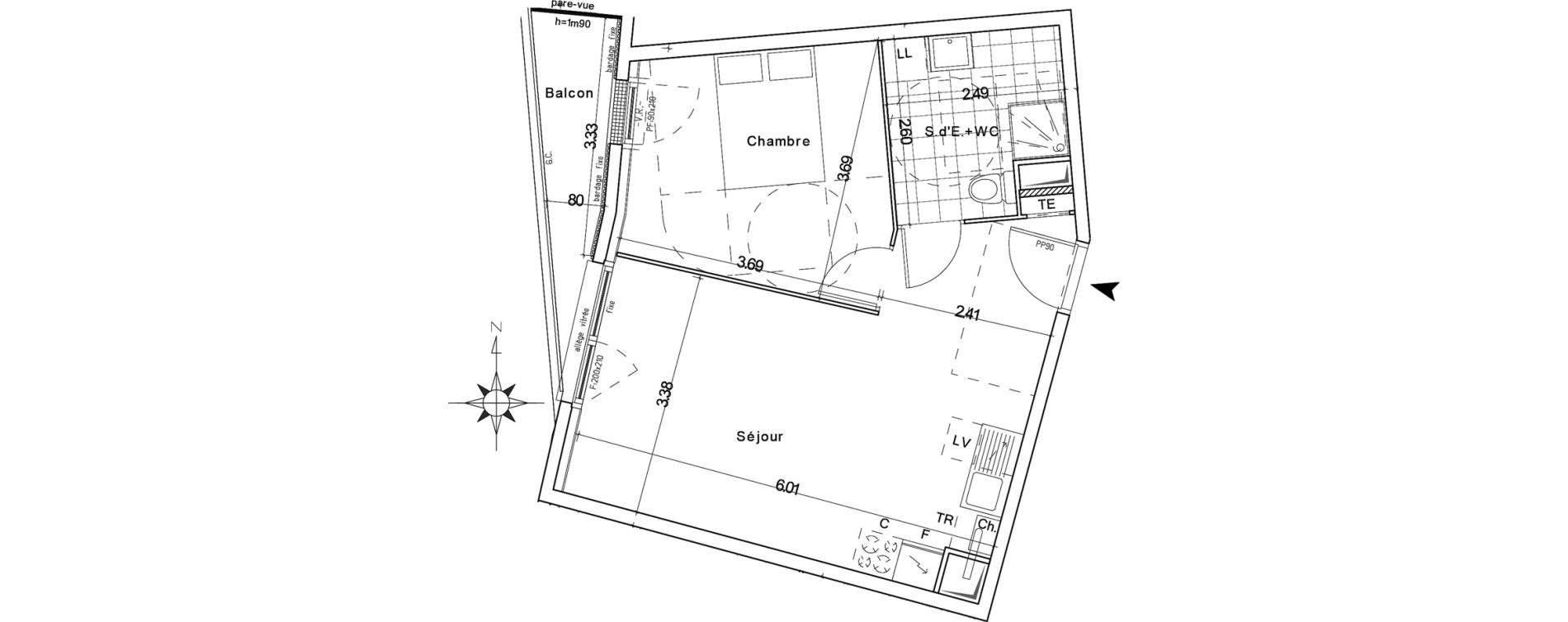 Appartement T2 de 42,32 m2 &agrave; Groslay Centre