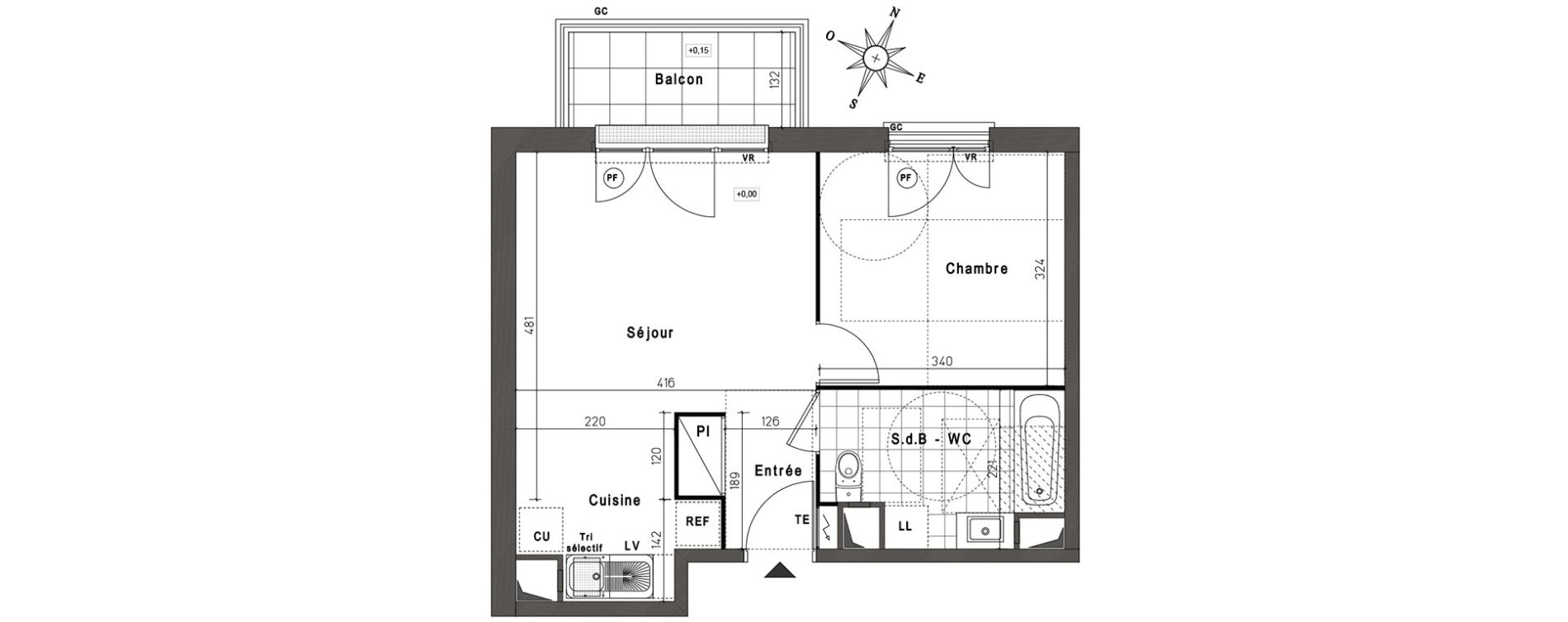 Appartement T2 de 41,45 m2 &agrave; Jouy-Le-Moutier Centre