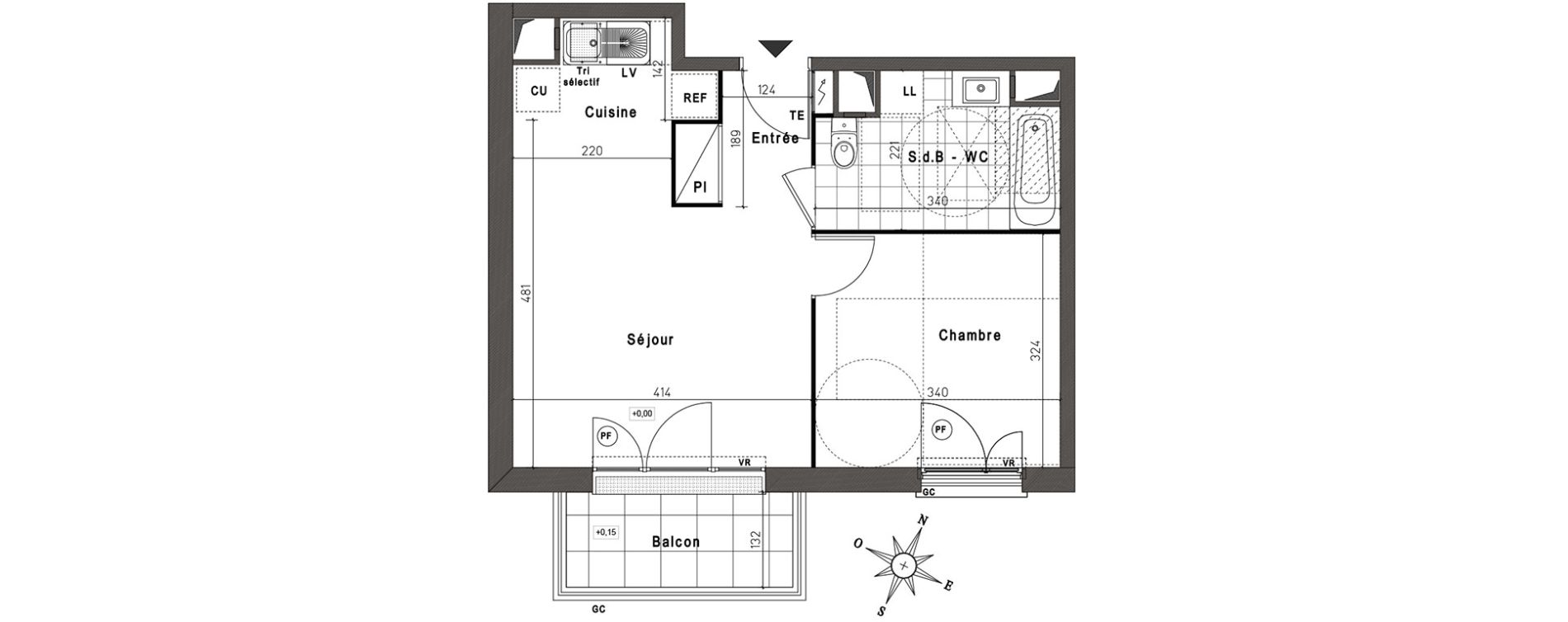 Appartement T2 de 41,36 m2 &agrave; Jouy-Le-Moutier Centre