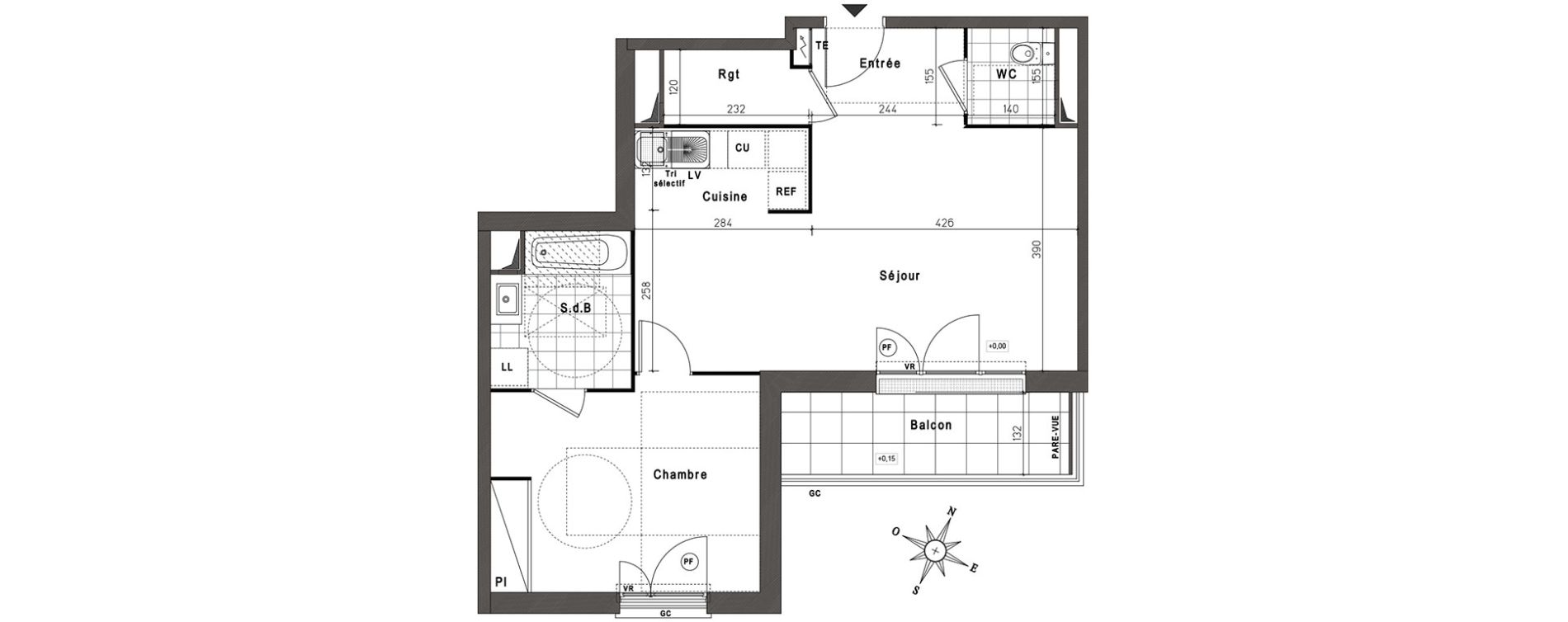 Appartement T2 de 55,98 m2 &agrave; Jouy-Le-Moutier Centre