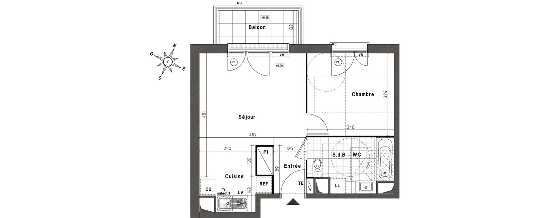 Appartement T2 de 41,45 m2 &agrave; Jouy-Le-Moutier Centre