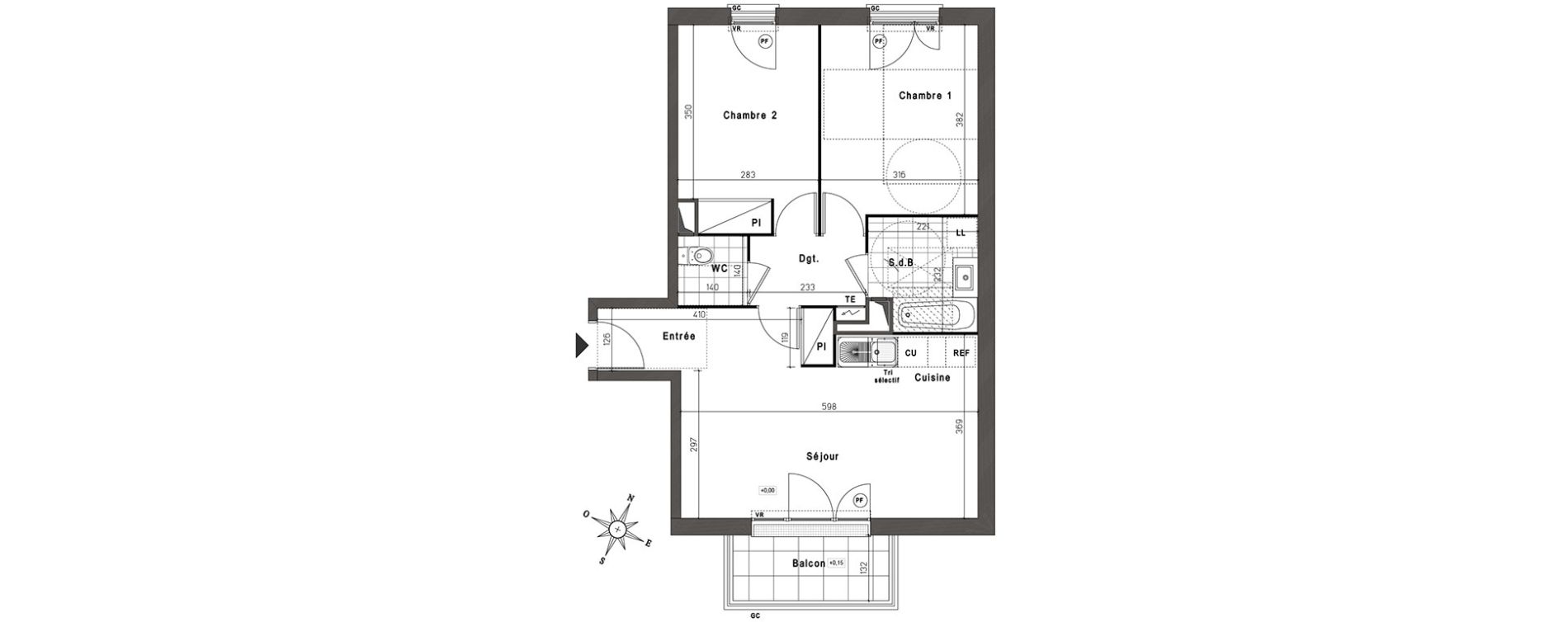 Appartement T3 de 59,76 m2 &agrave; Jouy-Le-Moutier Centre
