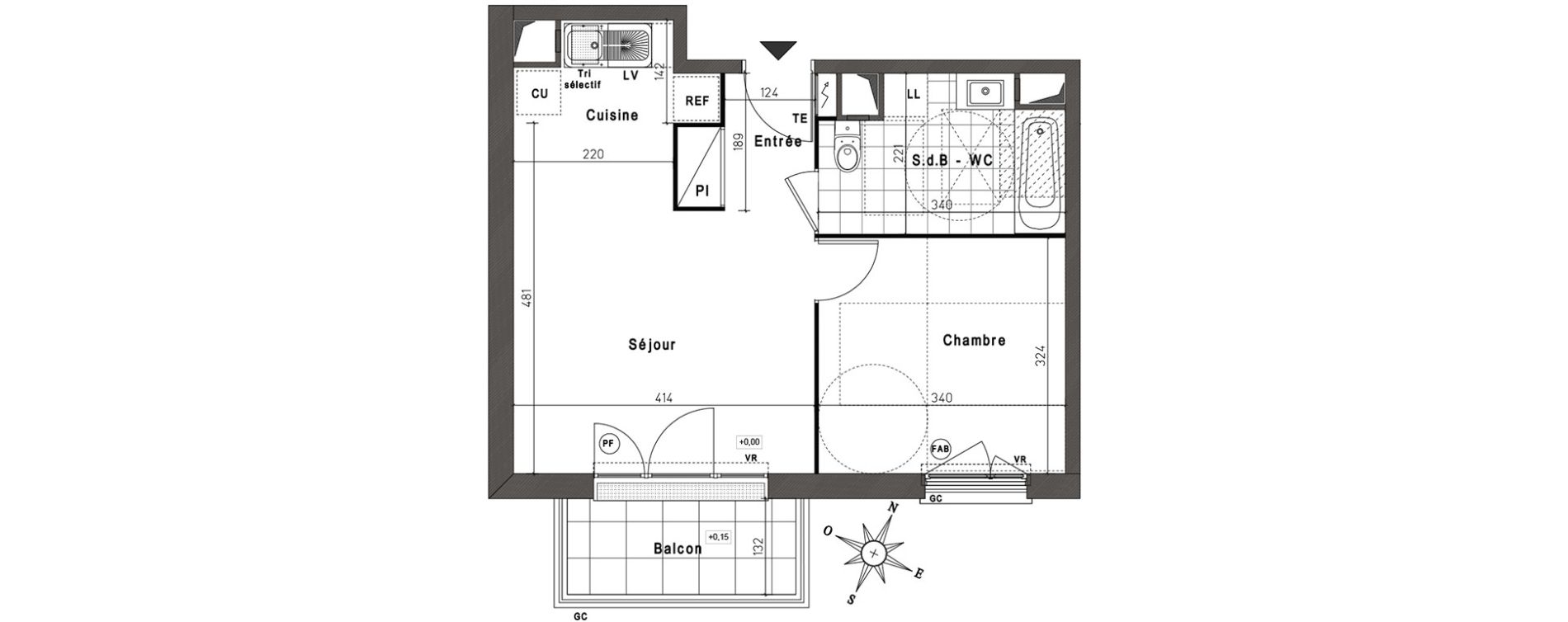 Appartement T2 de 41,36 m2 &agrave; Jouy-Le-Moutier Centre