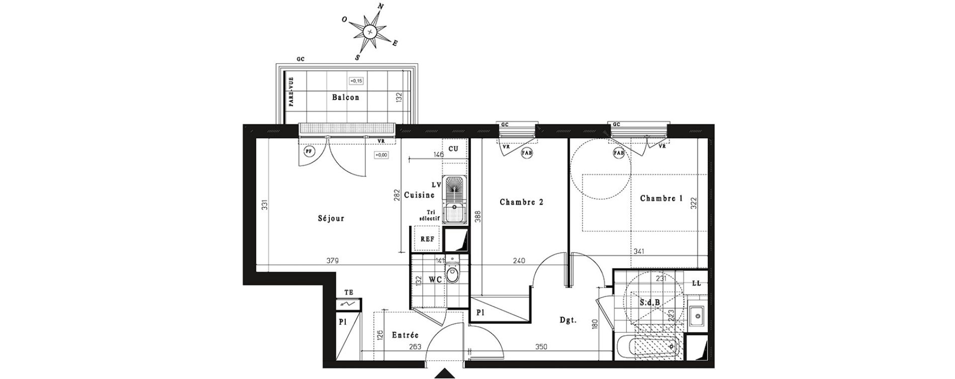 Appartement T3 de 54,86 m2 &agrave; Jouy-Le-Moutier Centre