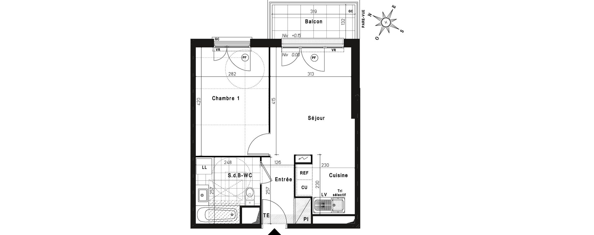 Appartement T2 de 39,45 m2 &agrave; Jouy-Le-Moutier Centre