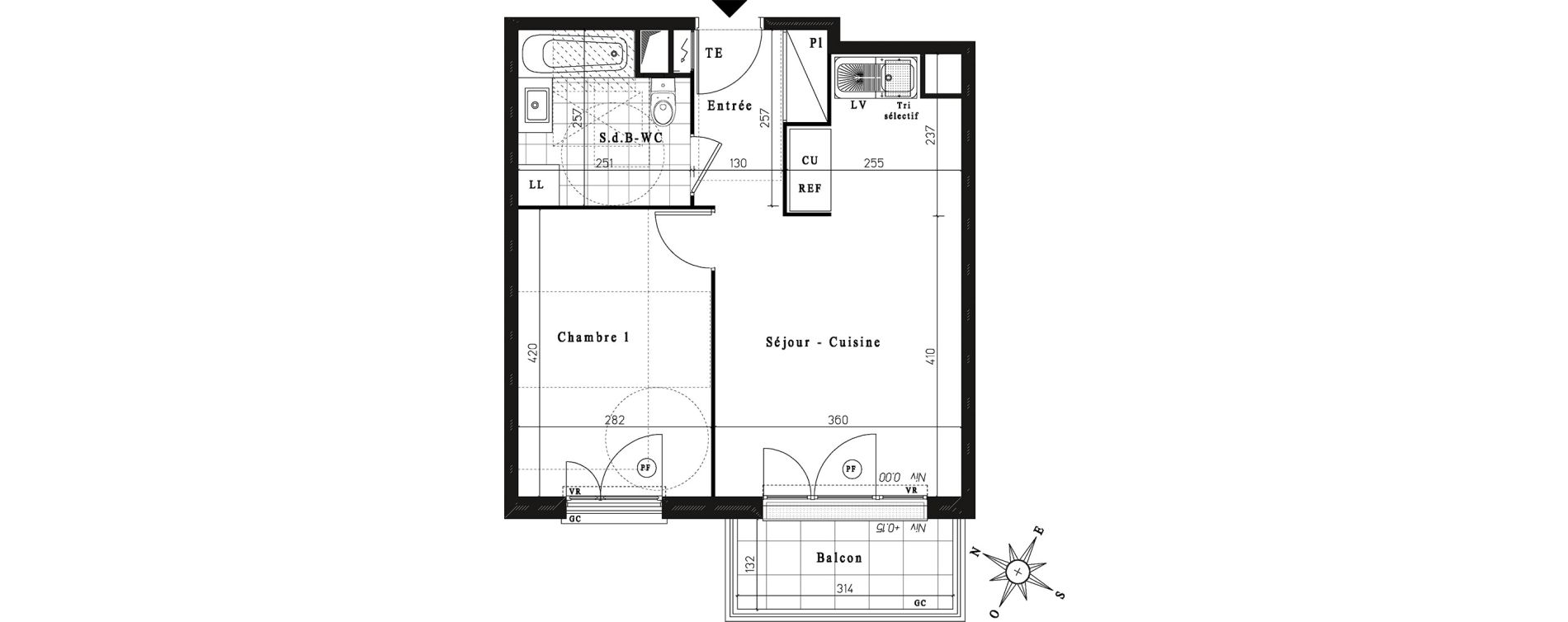 Appartement T2 de 41,77 m2 &agrave; Jouy-Le-Moutier Centre