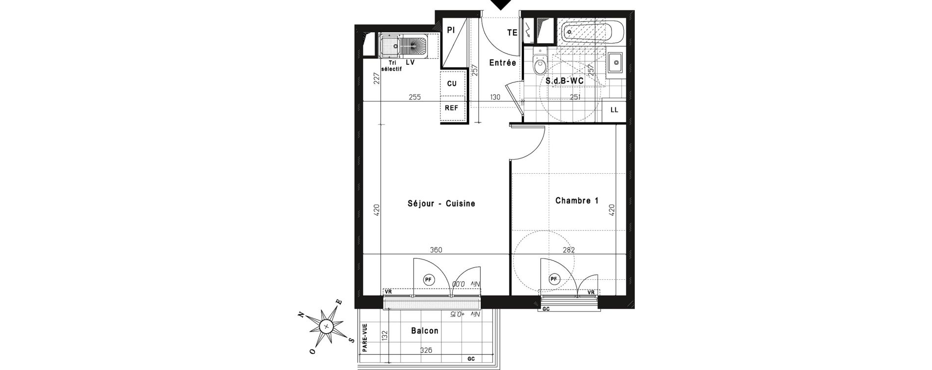 Appartement T2 de 41,94 m2 &agrave; Jouy-Le-Moutier Centre