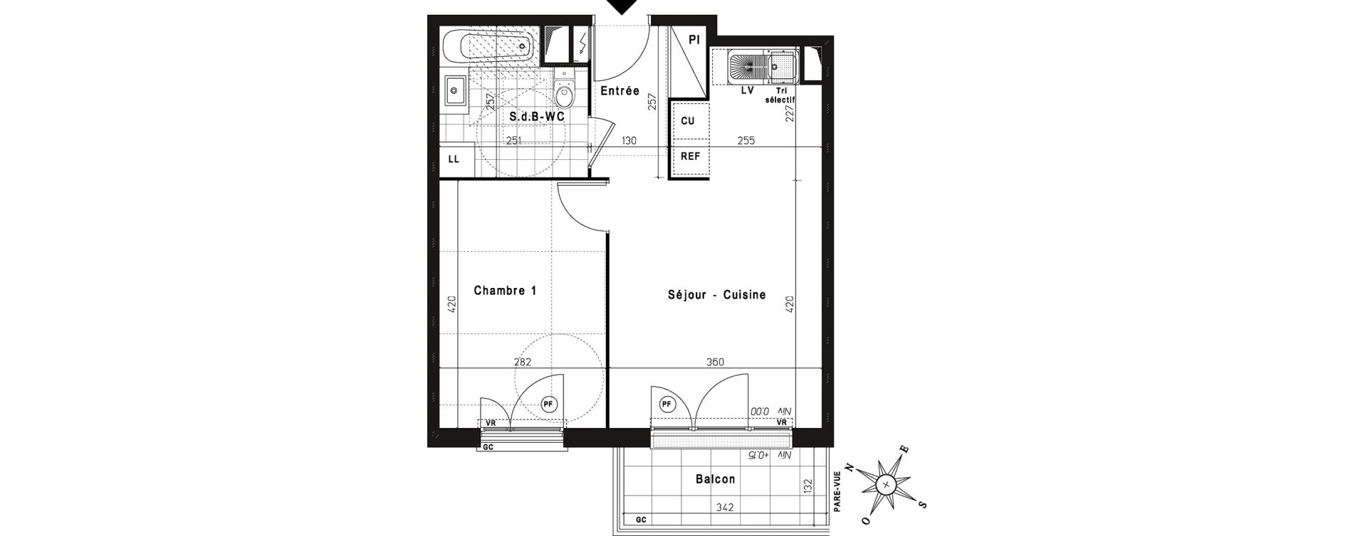 Appartement T2 de 41,92 m2 &agrave; Jouy-Le-Moutier Centre