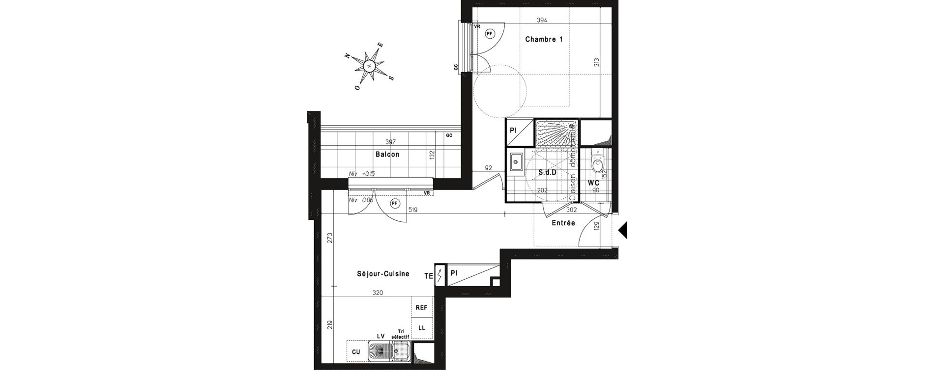 Appartement T2 de 44,37 m2 &agrave; Jouy-Le-Moutier Centre