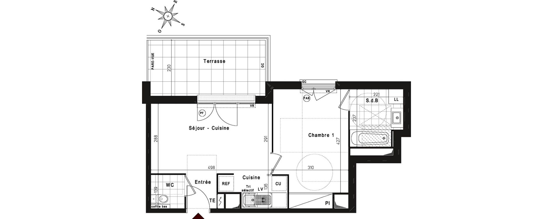 Appartement T2 de 40,27 m2 &agrave; Jouy-Le-Moutier Centre