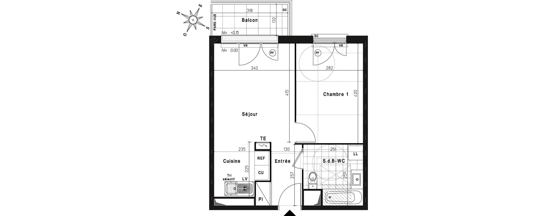 Appartement T2 de 40,68 m2 &agrave; Jouy-Le-Moutier Centre