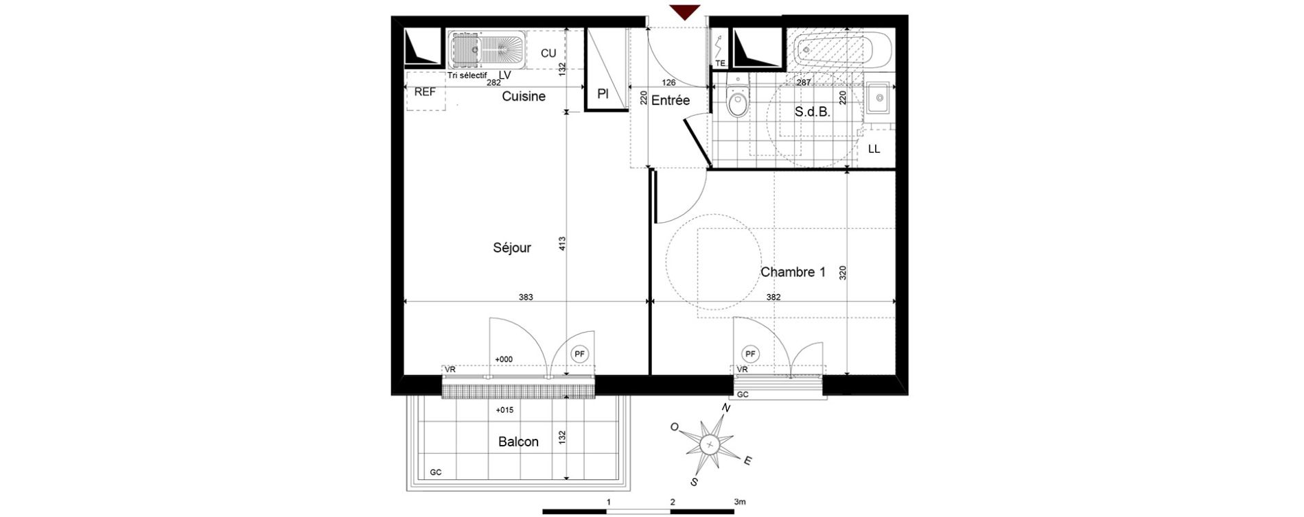 Appartement T2 de 40,09 m2 &agrave; Jouy-Le-Moutier Centre