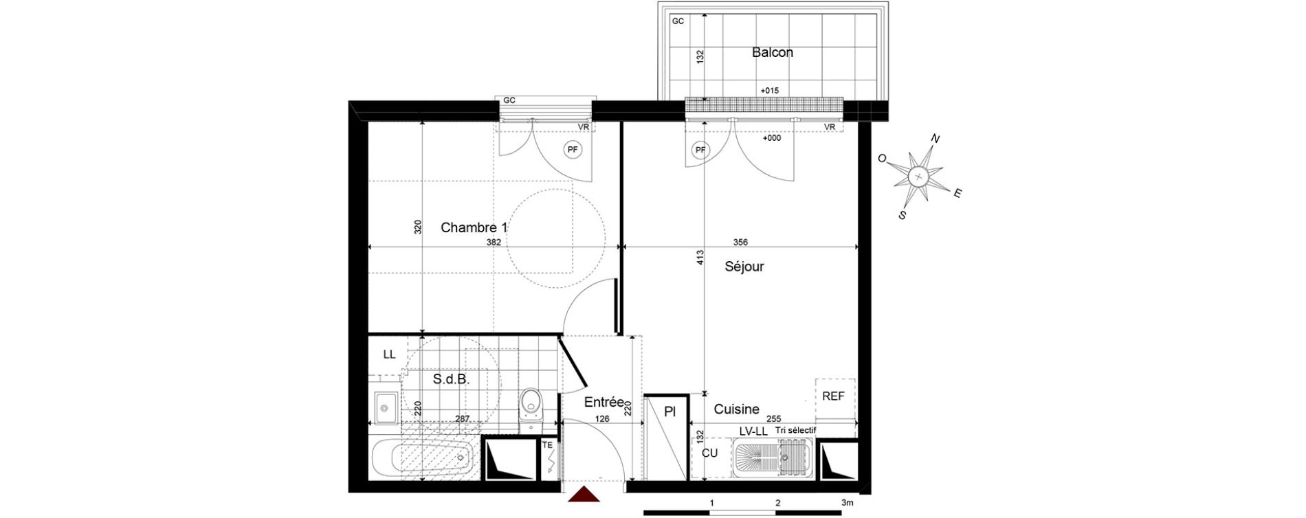 Appartement T2 de 38,64 m2 &agrave; Jouy-Le-Moutier Centre