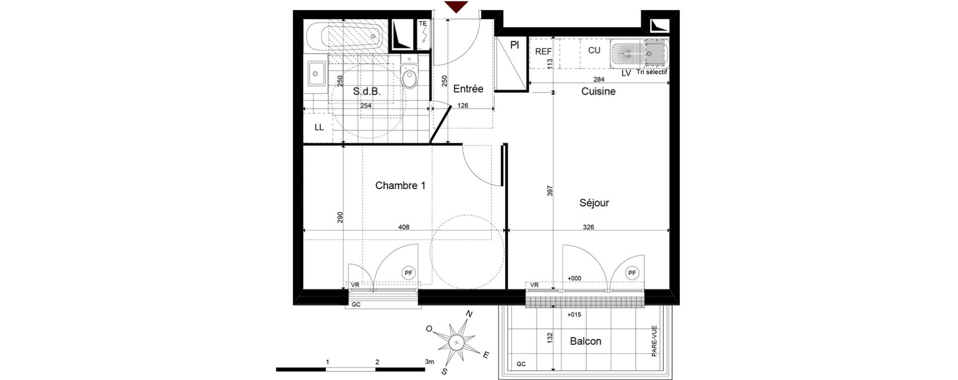 Appartement T2 de 37,89 m2 &agrave; Jouy-Le-Moutier Centre