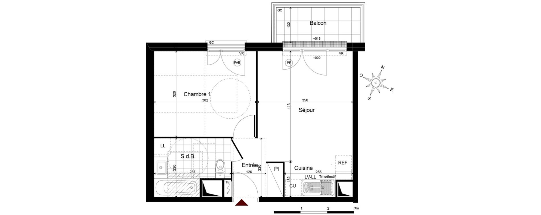 Appartement T2 de 38,64 m2 &agrave; Jouy-Le-Moutier Centre