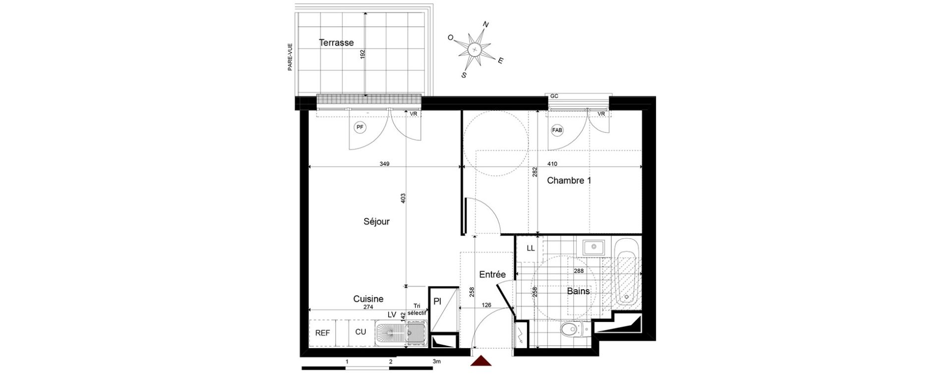 Appartement T2 de 39,64 m2 &agrave; Jouy-Le-Moutier Centre