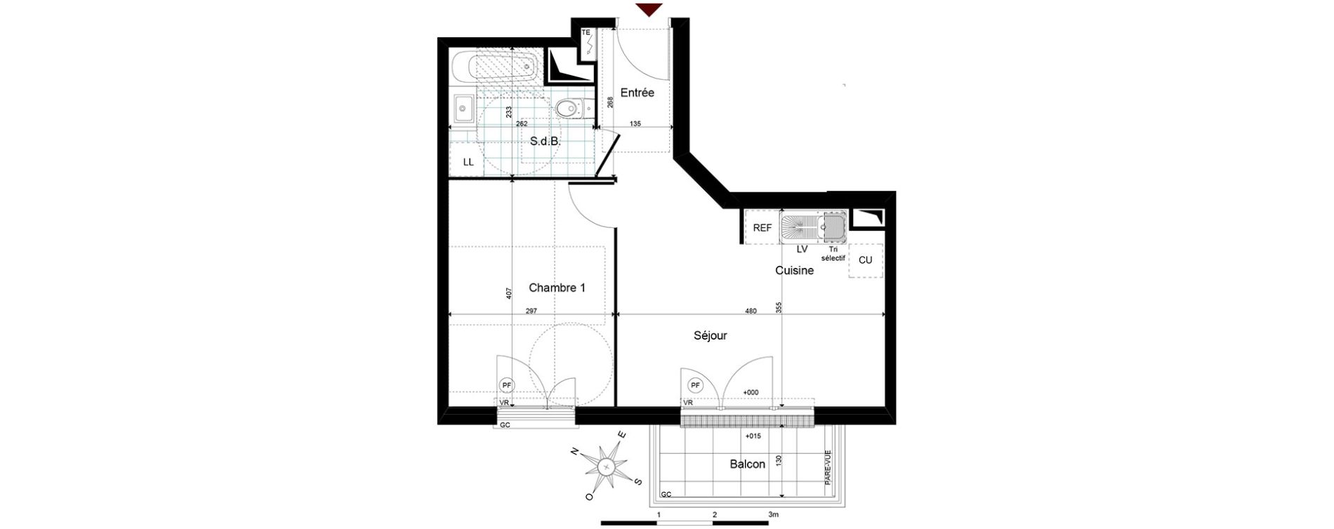 Appartement T2 de 38,90 m2 &agrave; Jouy-Le-Moutier Centre