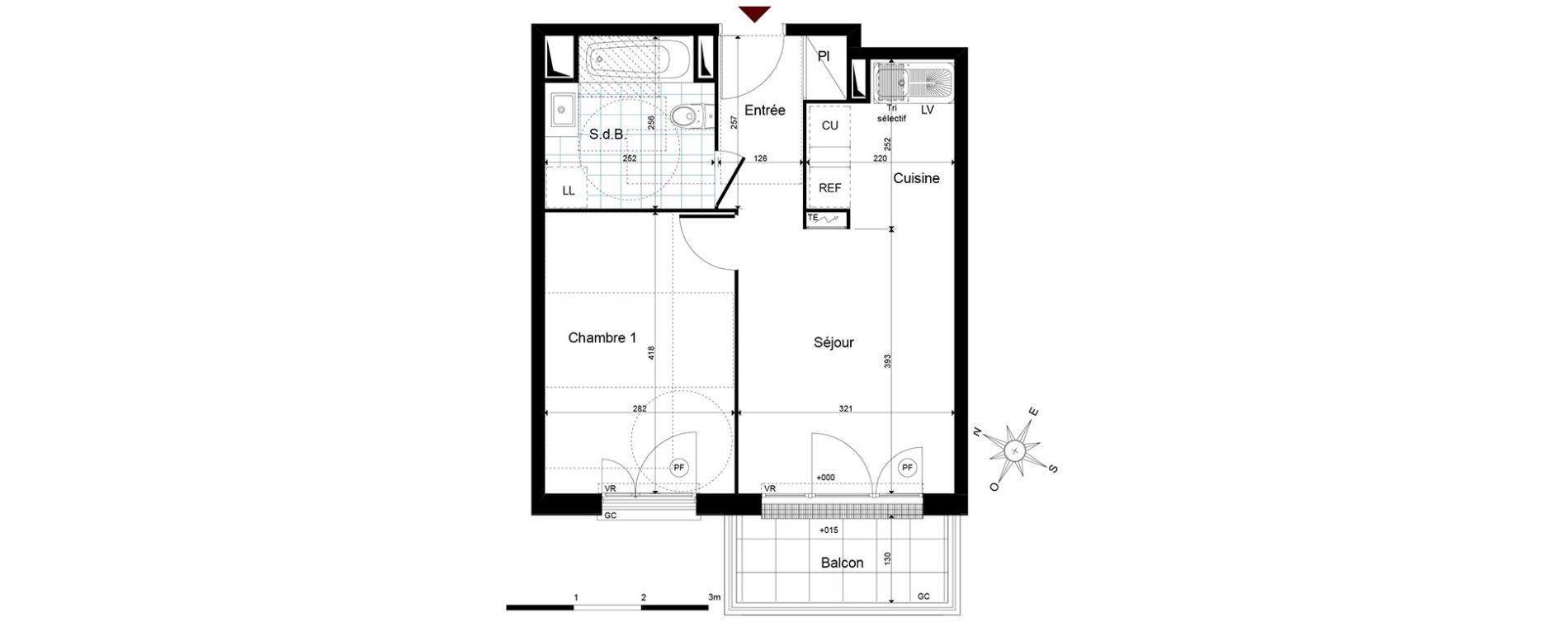 Appartement T2 de 39,22 m2 &agrave; Jouy-Le-Moutier Centre