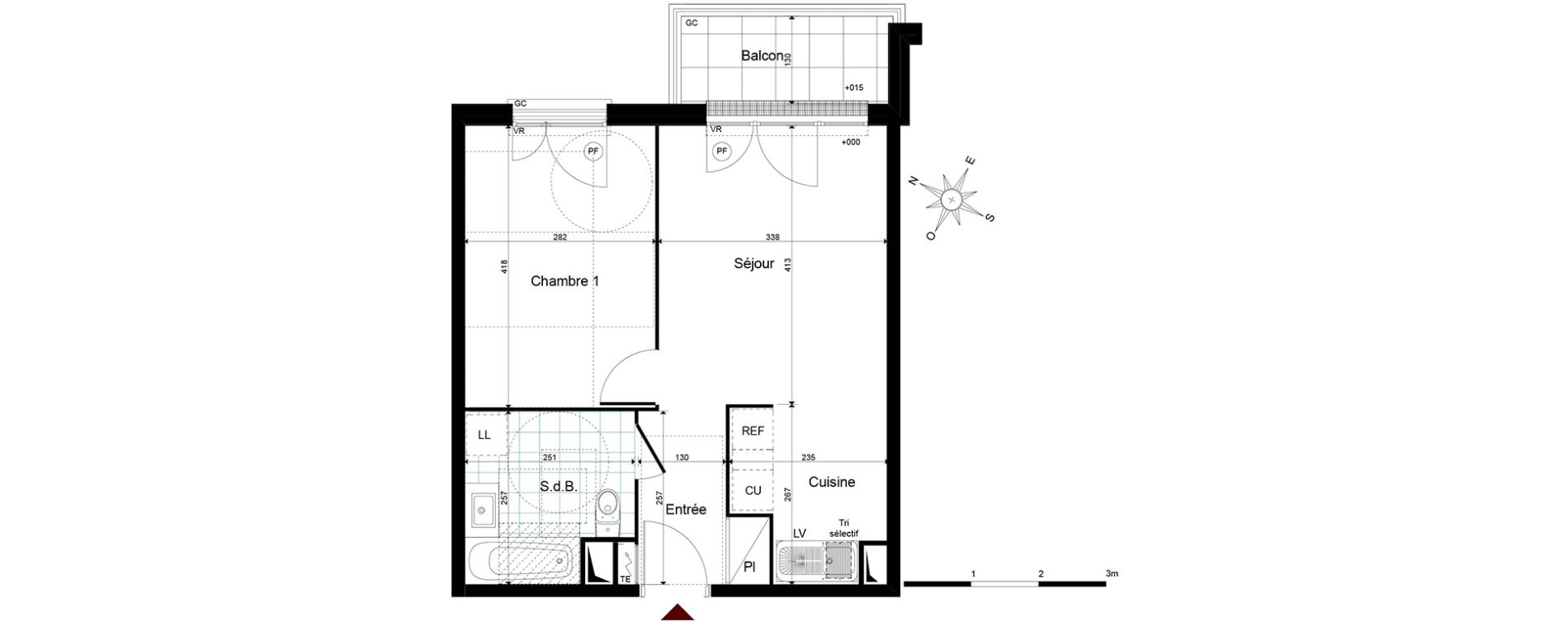 Appartement T2 de 40,98 m2 &agrave; Jouy-Le-Moutier Centre