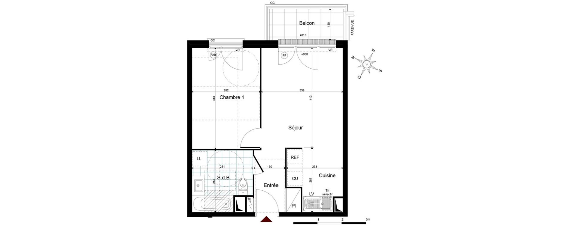 Appartement T2 de 40,98 m2 &agrave; Jouy-Le-Moutier Centre