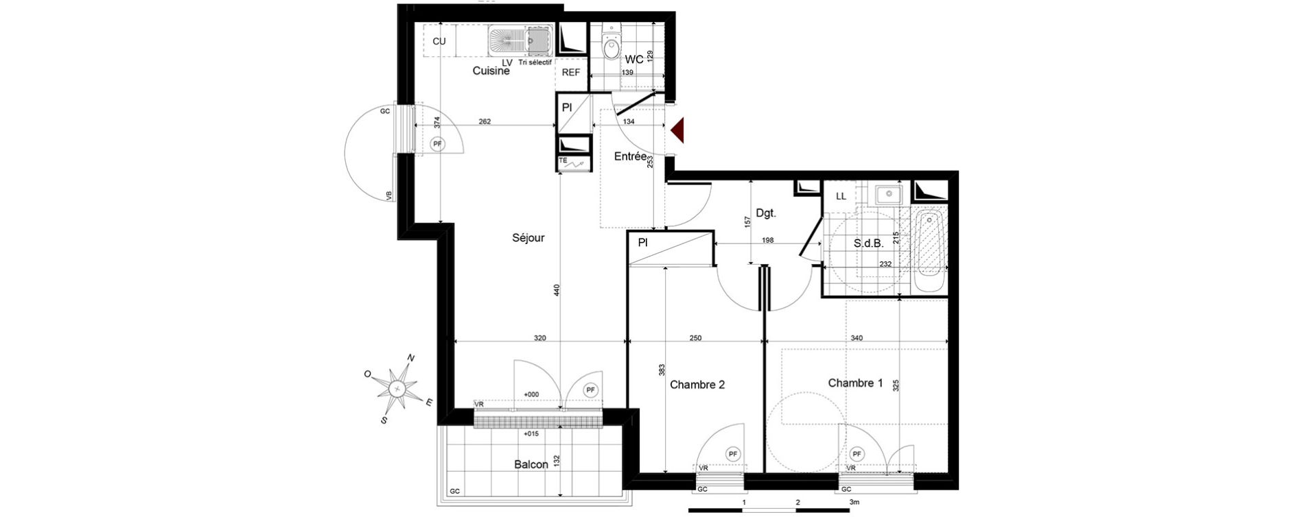 Appartement T3 de 57,93 m2 &agrave; Jouy-Le-Moutier Centre