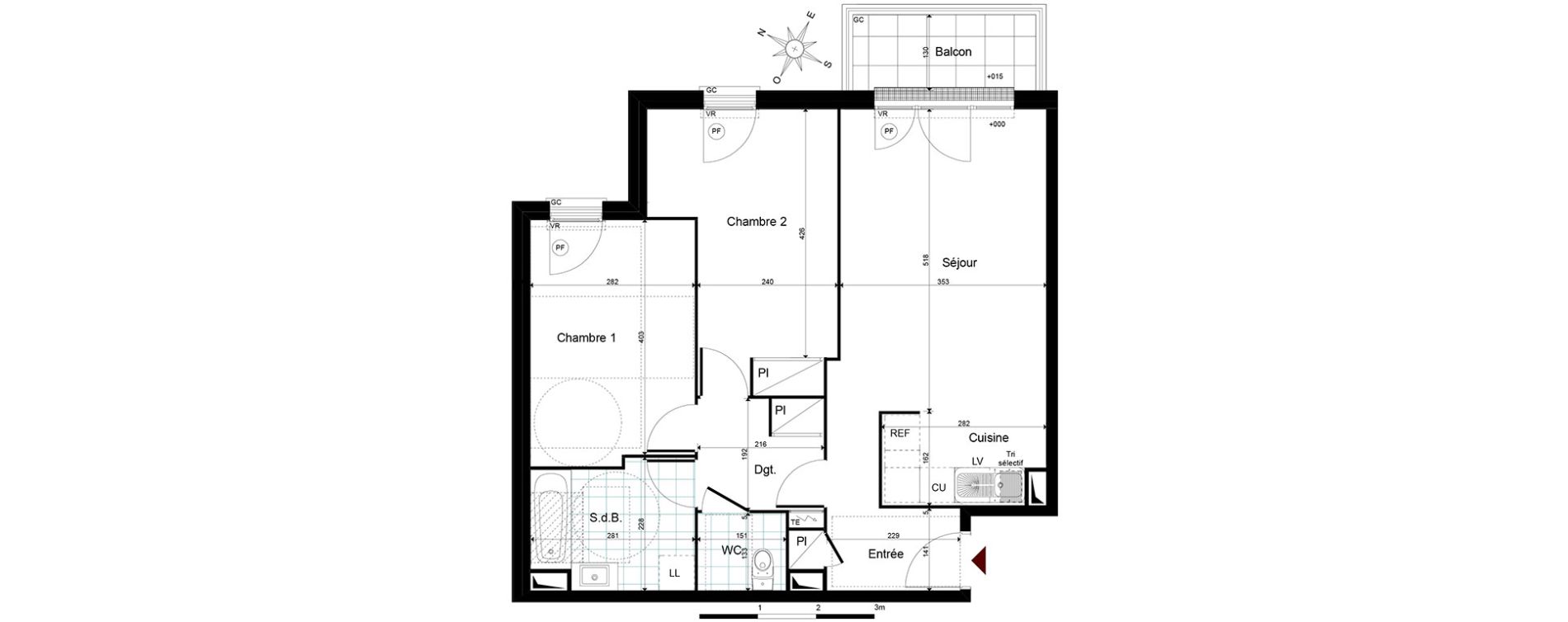 Appartement T3 de 64,81 m2 &agrave; Jouy-Le-Moutier Centre