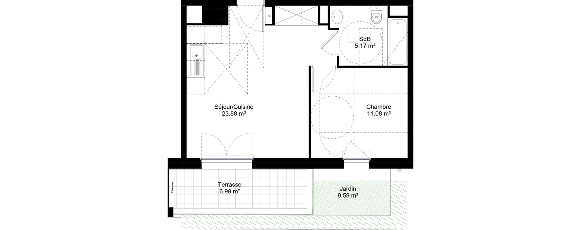 Appartement T2 de 40,06 m2 &agrave; Jouy-Le-Moutier L hautiloise