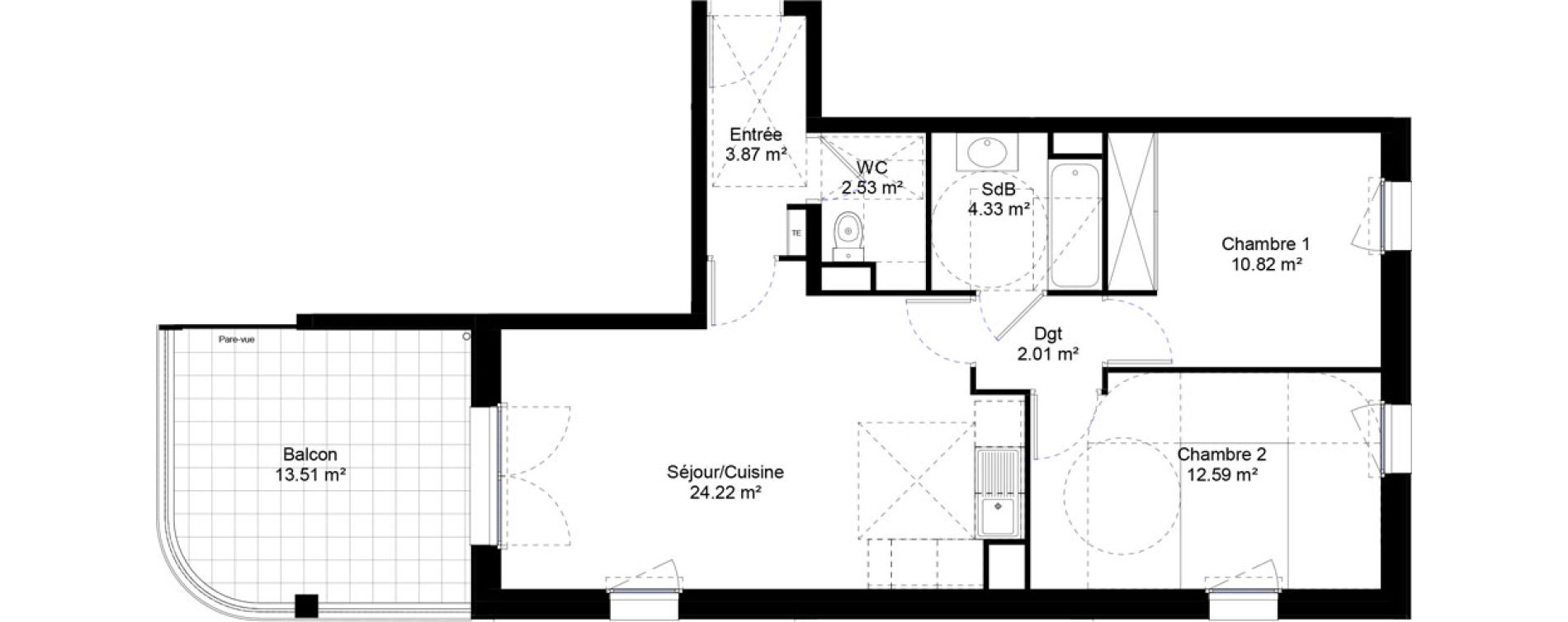 Appartement T3 de 60,37 m2 &agrave; Jouy-Le-Moutier L hautiloise