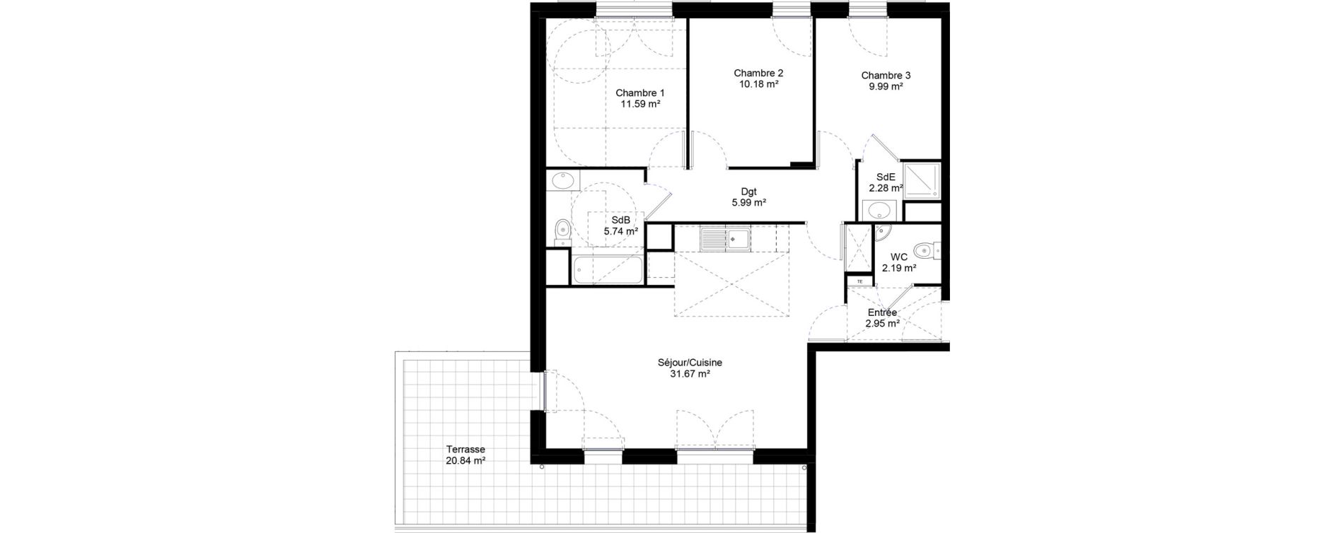 Appartement T4 de 82,58 m2 &agrave; Jouy-Le-Moutier L hautiloise