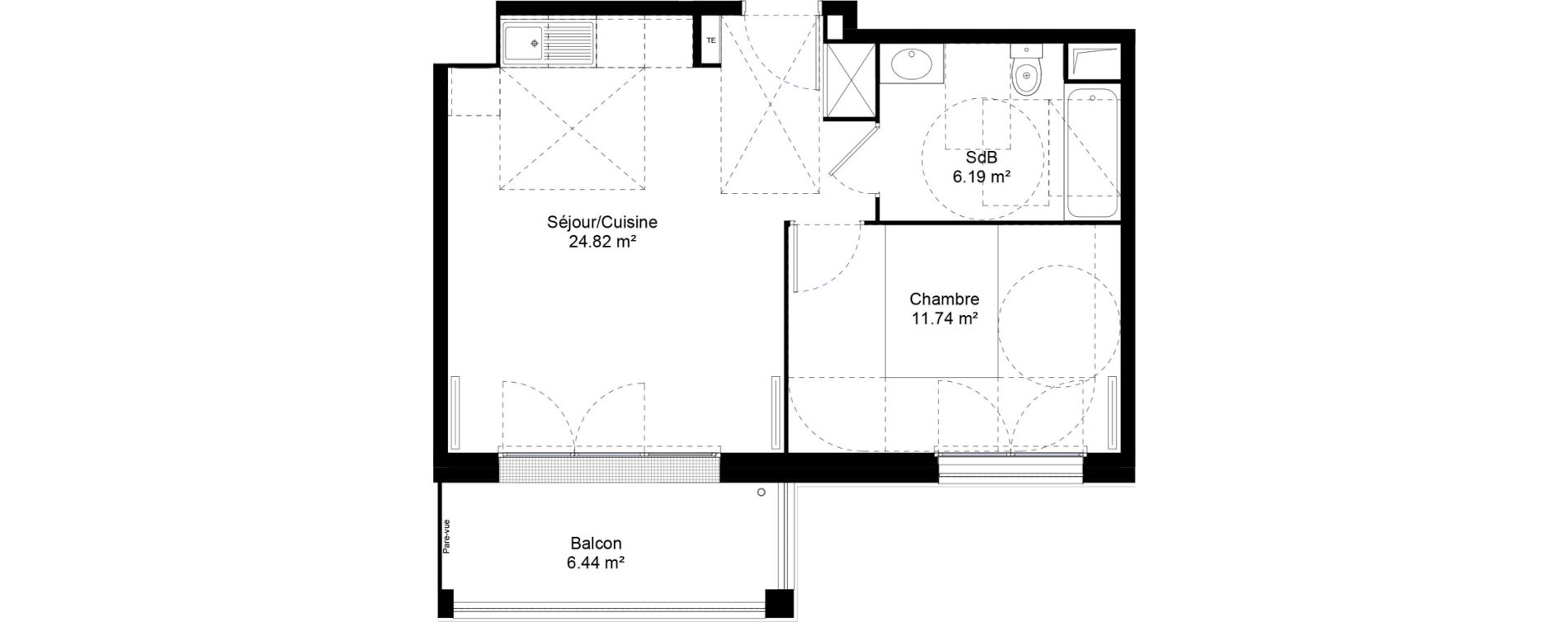 Appartement T2 de 42,75 m2 &agrave; Jouy-Le-Moutier L hautiloise