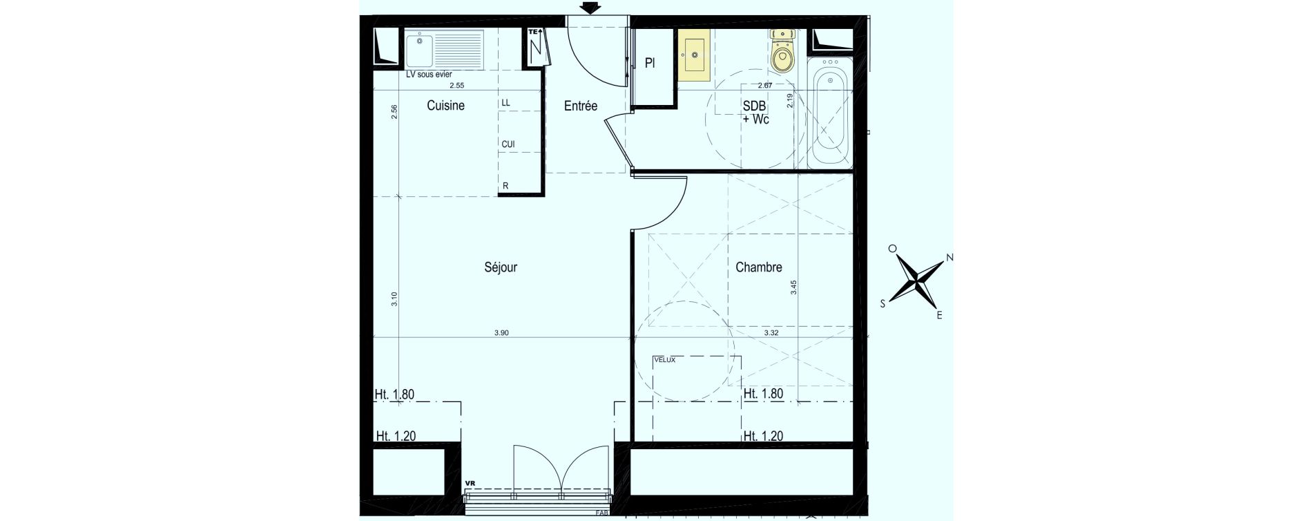 Appartement T2 de 42,95 m2 au Plessis-Bouchard Centre