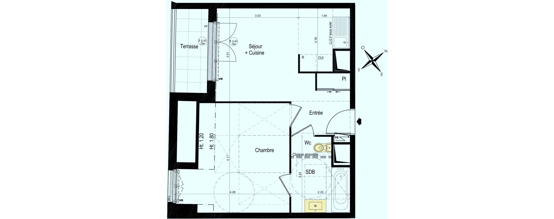 Appartement T2 de 38,65 m2 au Plessis-Bouchard Centre