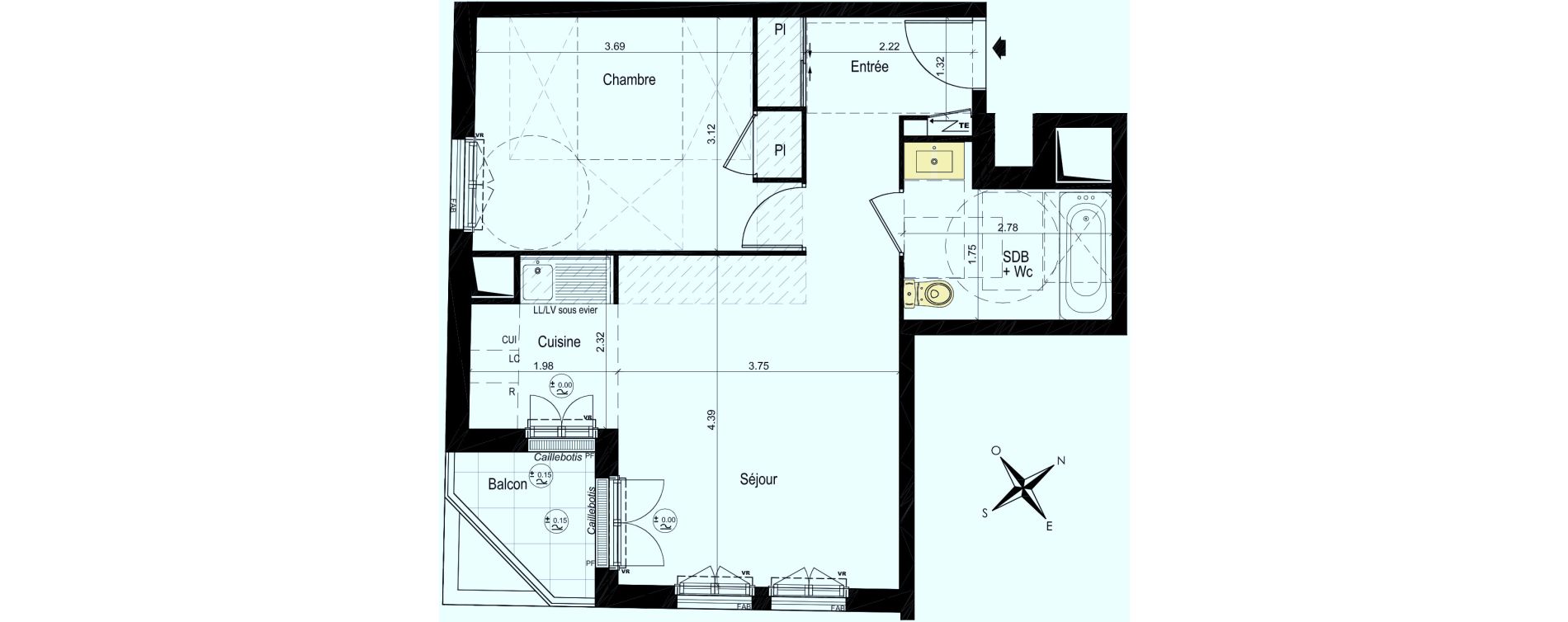 Appartement T2 de 44,89 m2 au Plessis-Bouchard Centre
