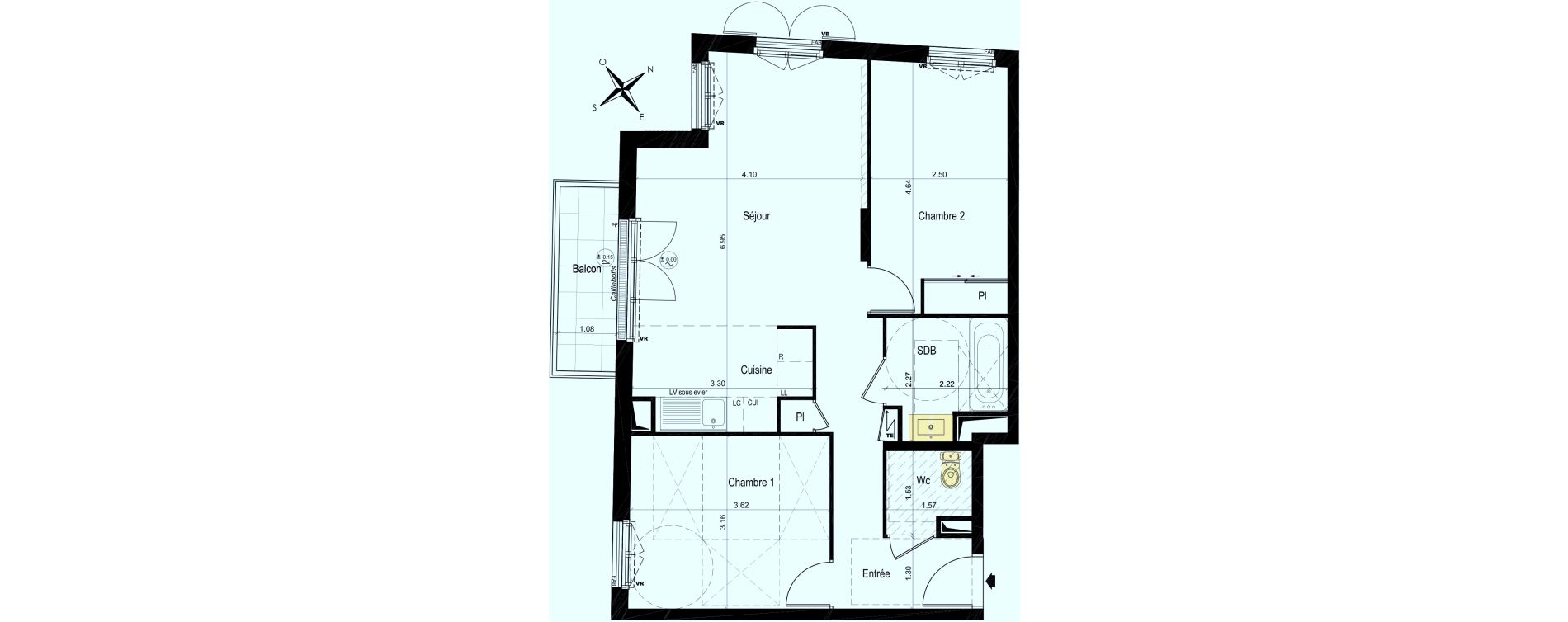 Appartement T3 de 61,51 m2 au Plessis-Bouchard Centre