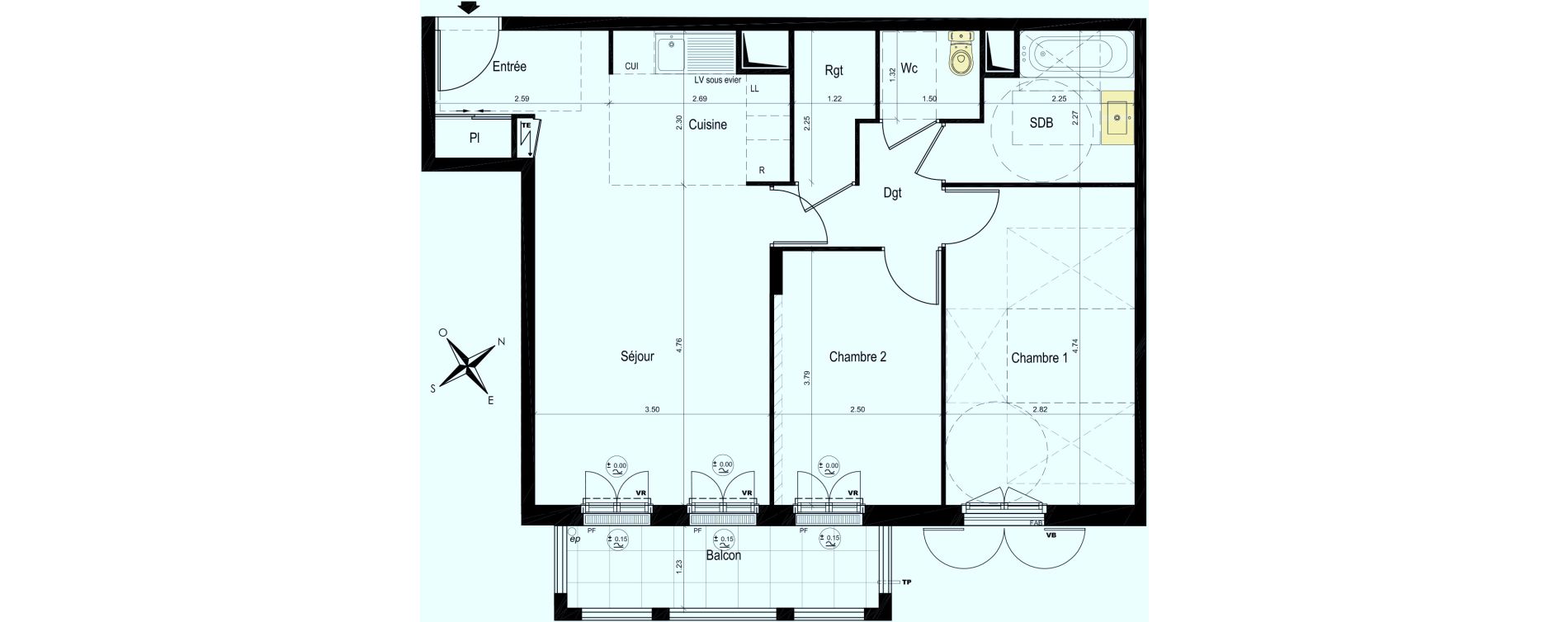 Appartement T3 de 63,28 m2 au Plessis-Bouchard Centre