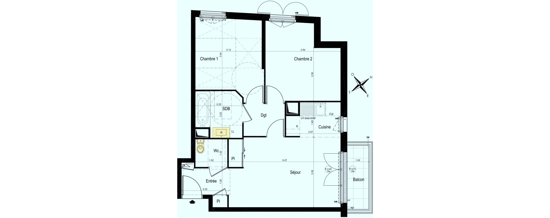 Appartement T3 de 56,76 m2 au Plessis-Bouchard Centre
