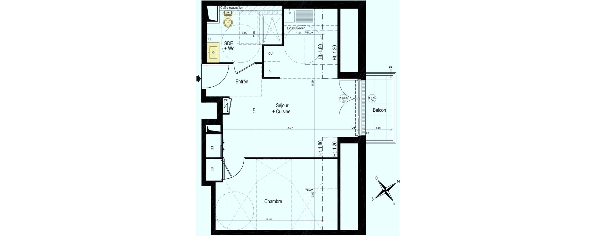 Appartement T2 de 41,25 m2 au Plessis-Bouchard Centre