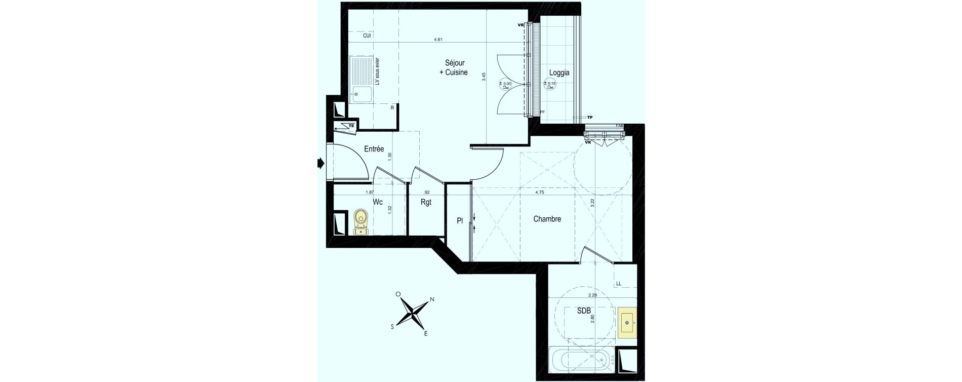 Appartement T2 de 42,72 m2 au Plessis-Bouchard Centre