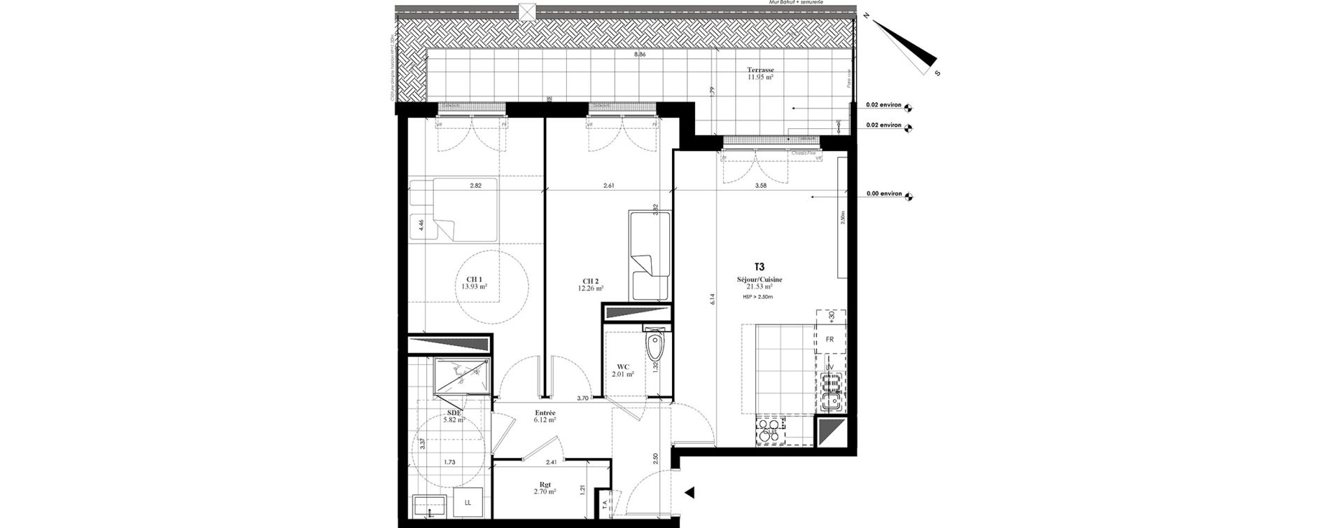Appartement T3 de 64,37 m2 au Plessis-Bouchard Centre