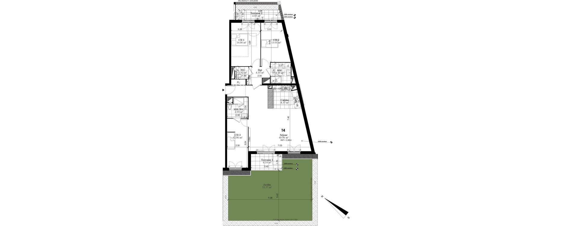 Appartement T4 de 107,68 m2 au Plessis-Bouchard Centre