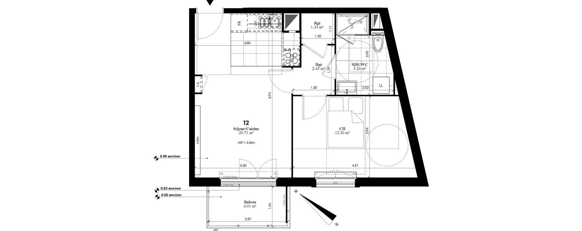 Appartement T2 de 42,01 m2 au Plessis-Bouchard Centre