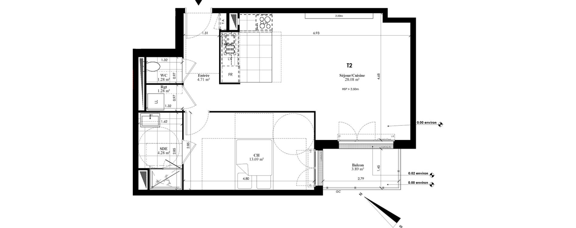 Appartement T2 de 53,32 m2 au Plessis-Bouchard Centre