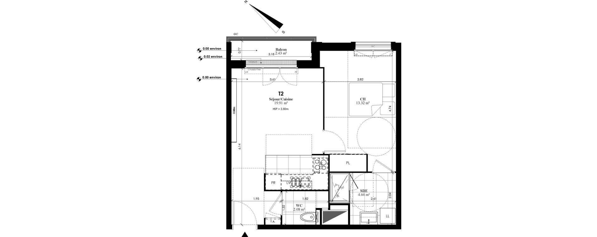 Appartement T2 de 39,97 m2 au Plessis-Bouchard Centre