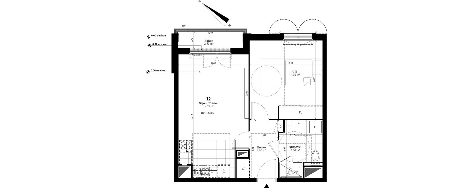 Appartement T2 de 43,95 m2 au Plessis-Bouchard Centre