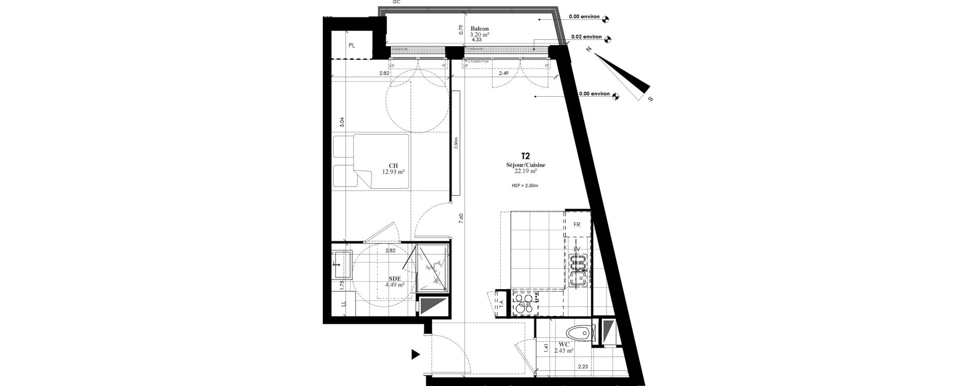 Appartement T2 de 42,06 m2 au Plessis-Bouchard Centre