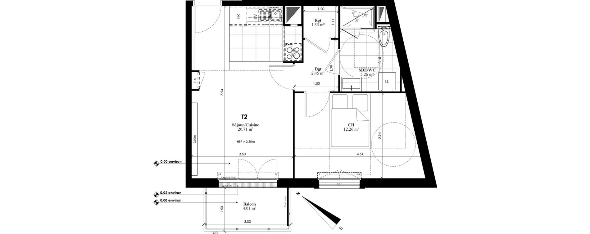 Appartement T2 de 42,01 m2 au Plessis-Bouchard Centre