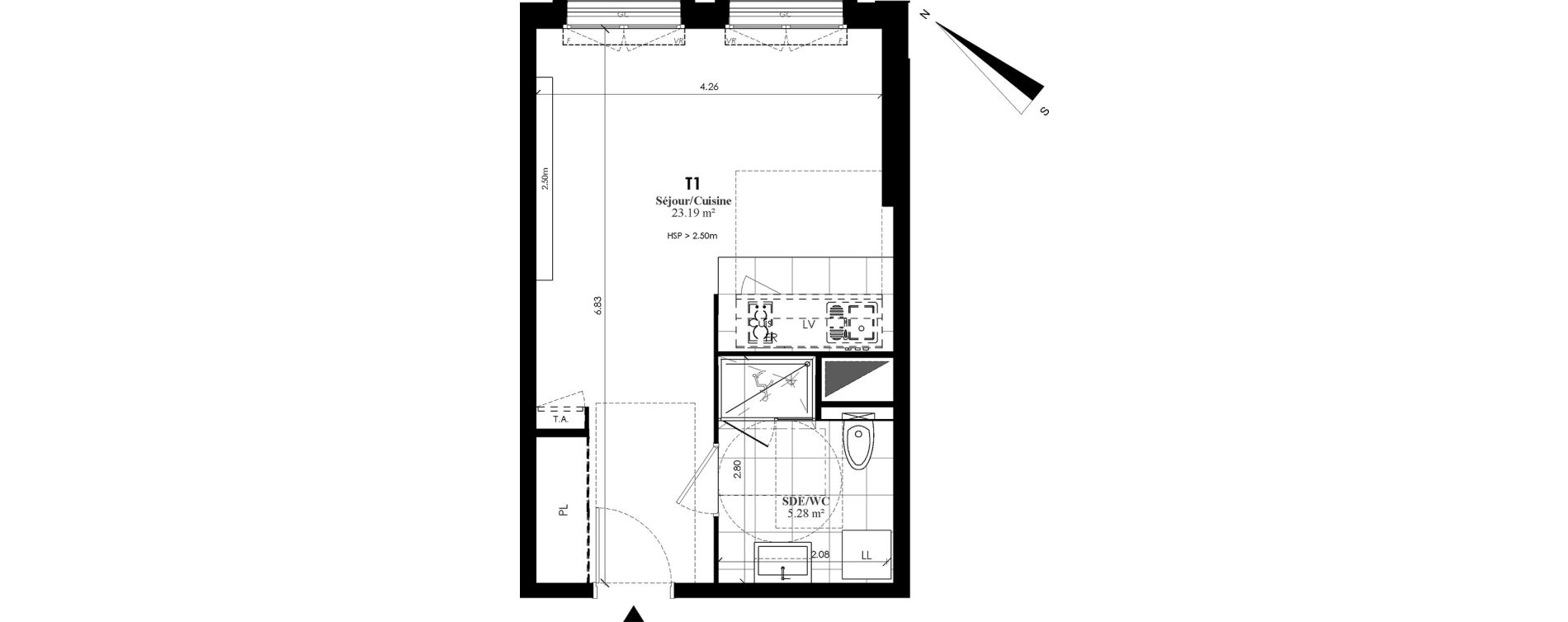 Appartement T1 de 28,47 m2 au Plessis-Bouchard Centre