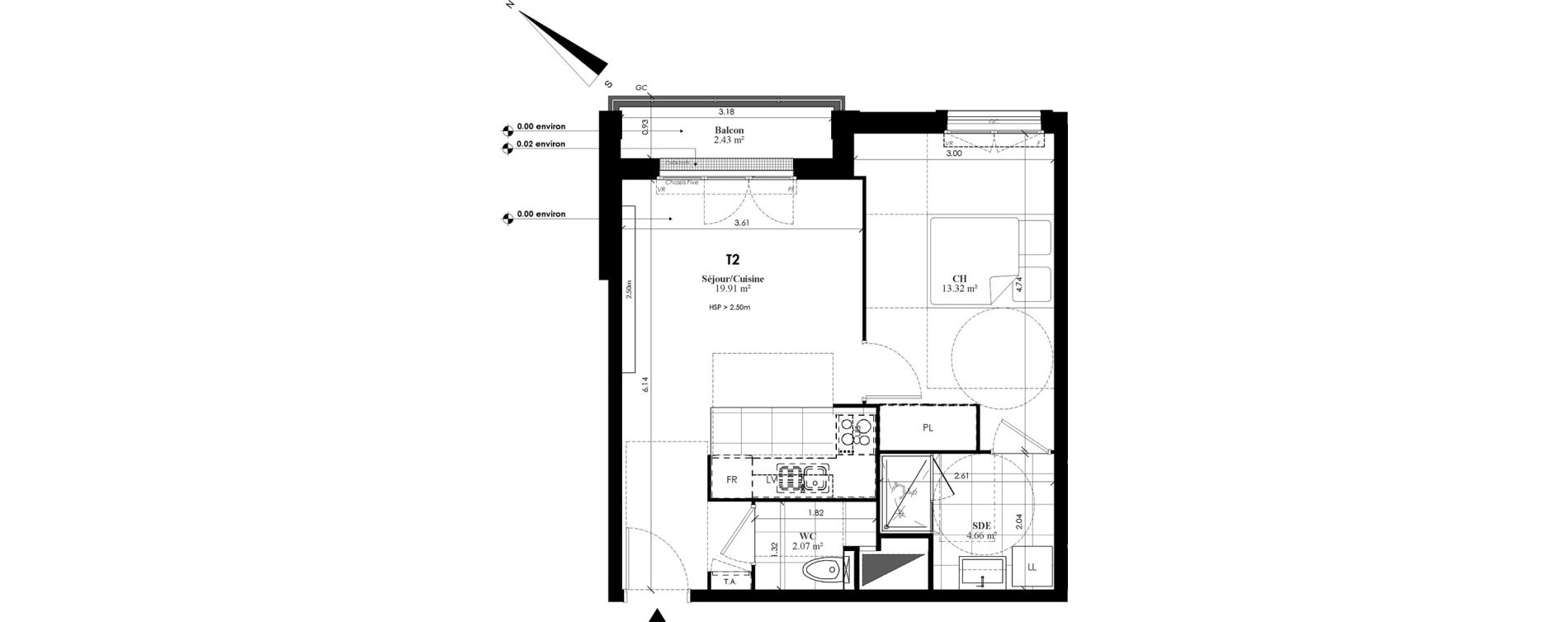 Appartement T2 de 39,96 m2 au Plessis-Bouchard Centre