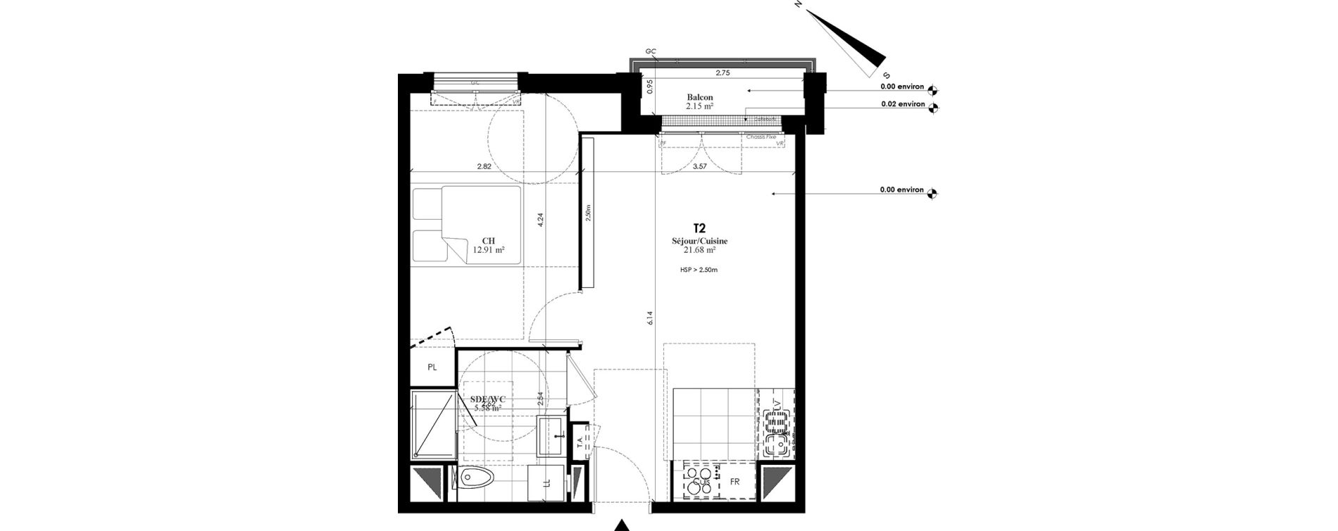 Appartement T2 de 40,17 m2 au Plessis-Bouchard Centre