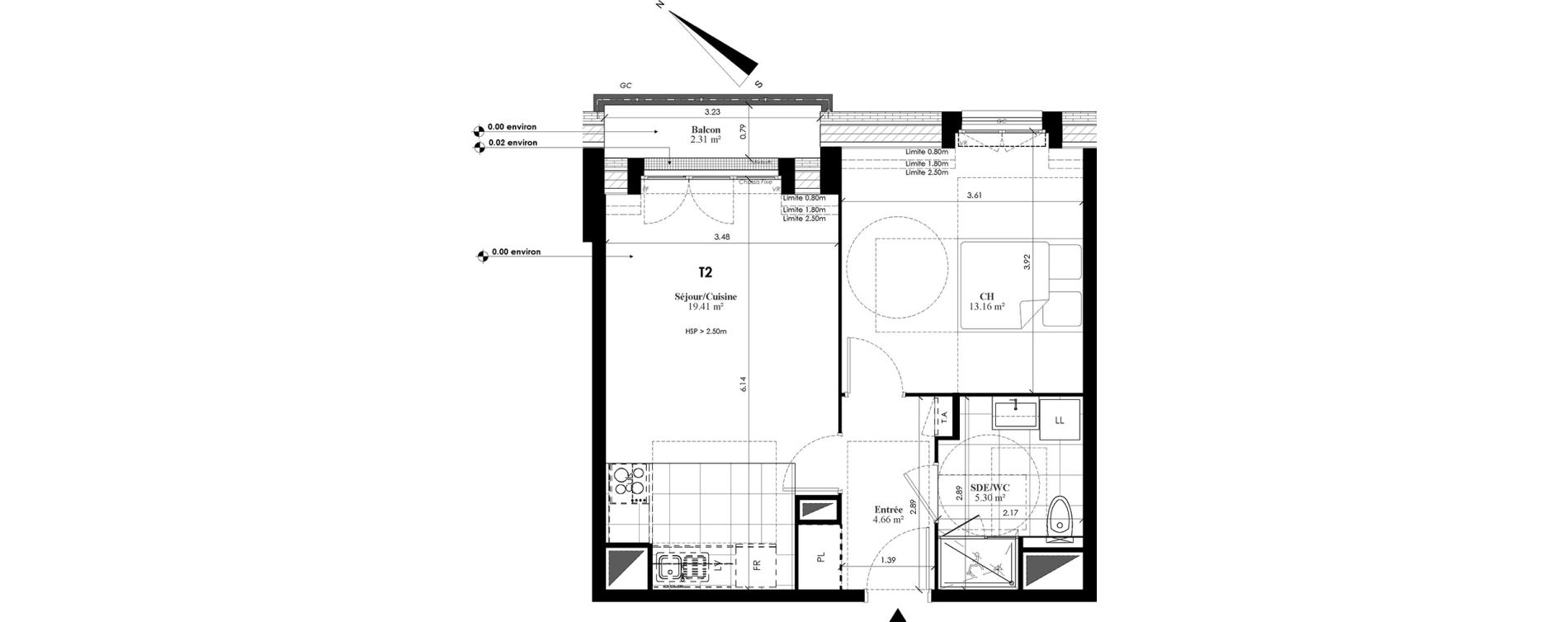 Appartement T2 de 42,53 m2 au Plessis-Bouchard Centre